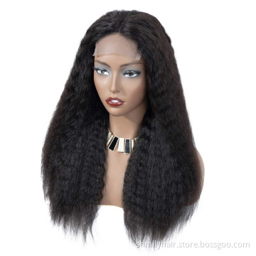 Yaki Style Raw Indian Human Virgin Hair Cuticle Aligned Front Lace 4*4 Closure Wig Kinky Straight Lace Closure Wig Mink Hair